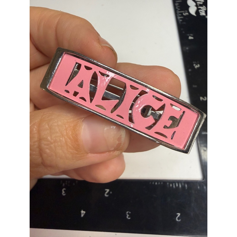 Alice Name Hair Barrette Pink Enamel Silver Tone Metal Personalized Clip 2 Inch
